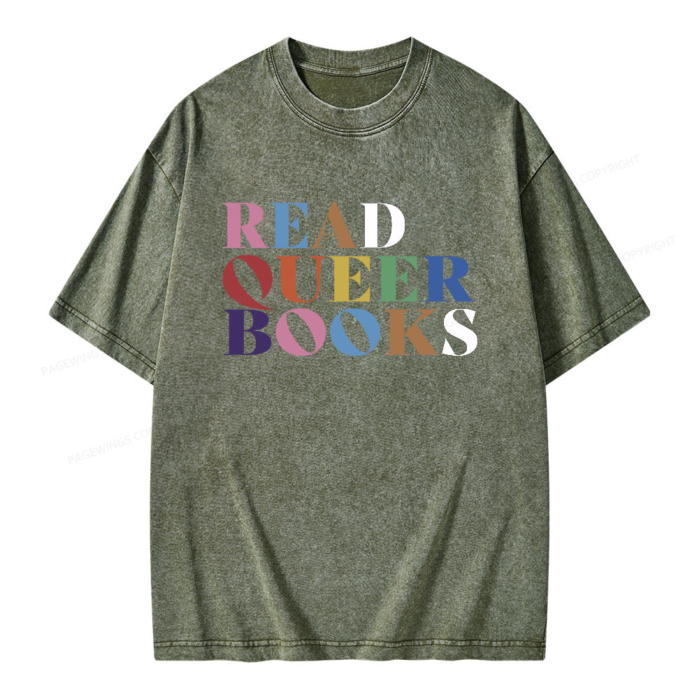 Pagewings Read Queer Books Unisex Washed T-shirt
