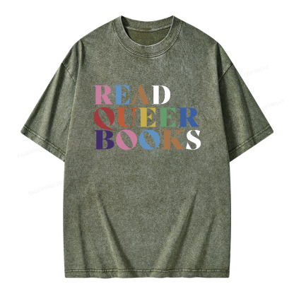 Pagewings Read Queer Books Unisex Washed T-shirt