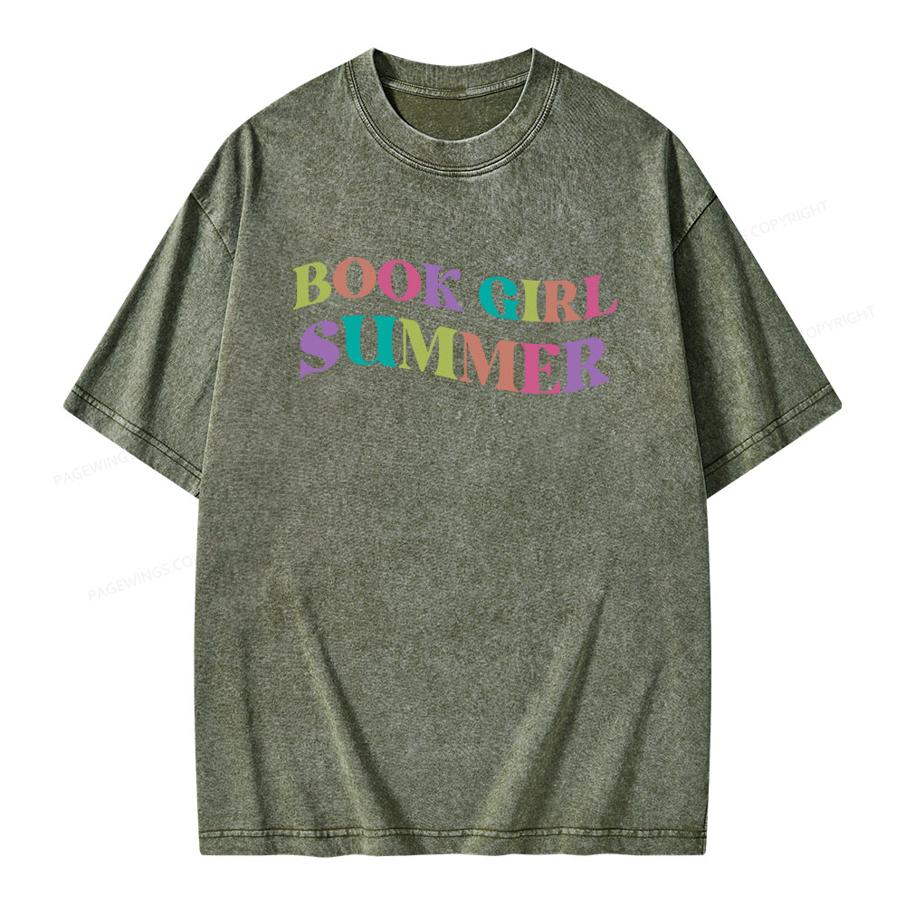 Pagewings Book Girl Summer Unisex Washed T-shirt