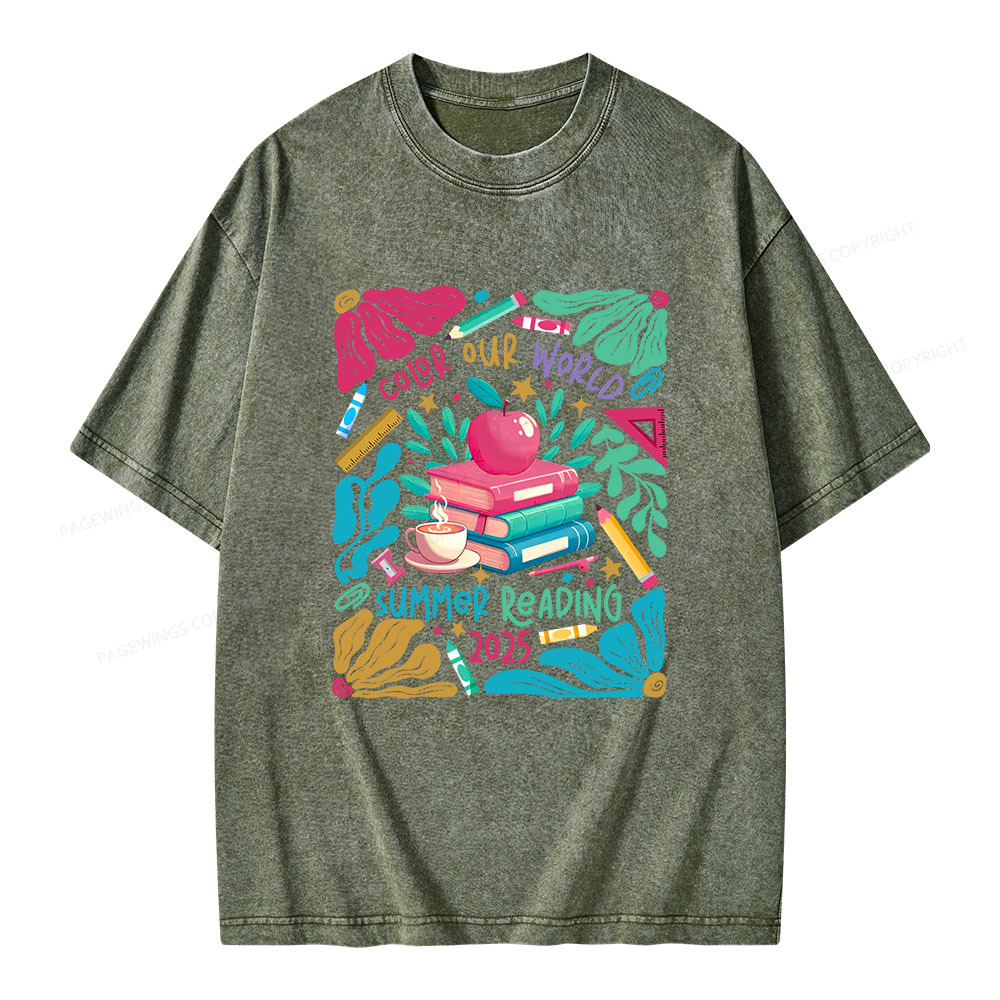 Pagewings Color Our World Summer Reading 2025 Unisex Washed T-shirt