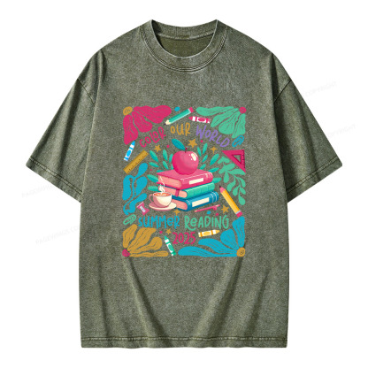 Pagewings Color Our World Summer Reading 2025 Unisex Washed T-shirt