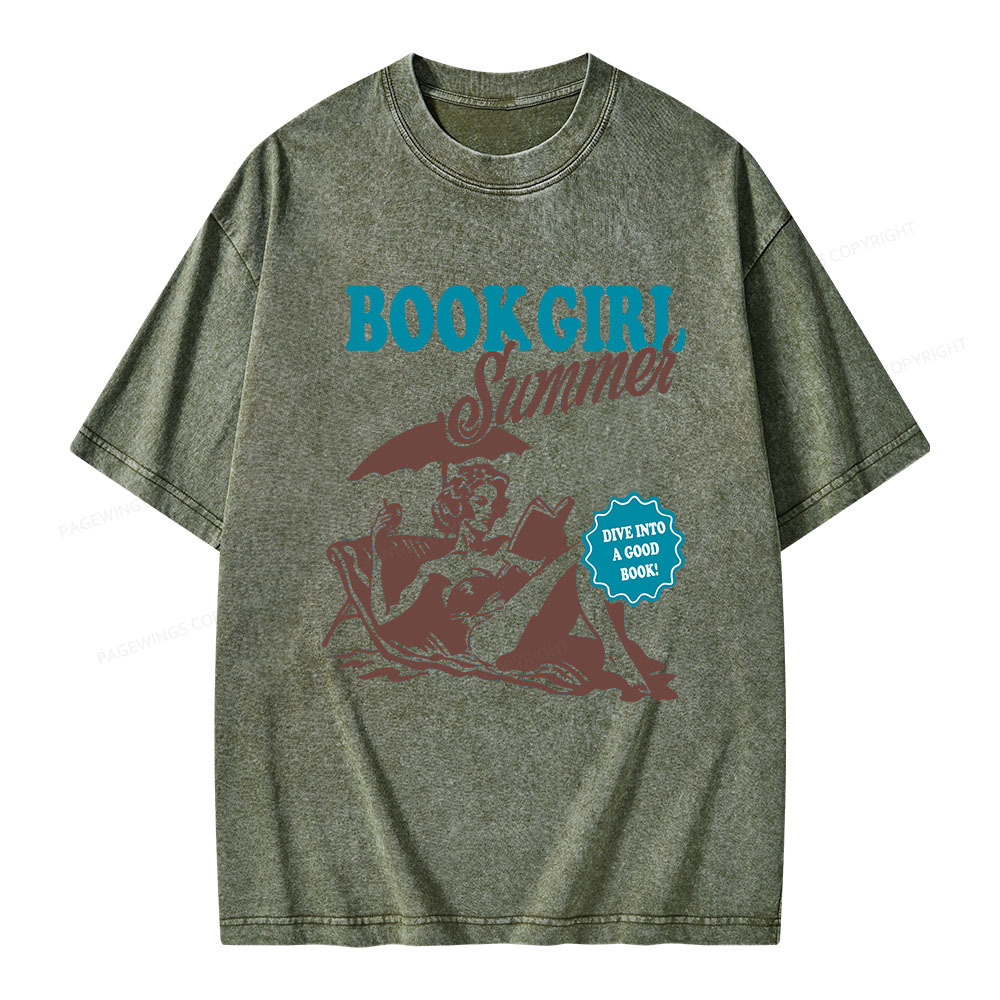 Pagewings Book Girl Summer Unisex Washed T-shirt
