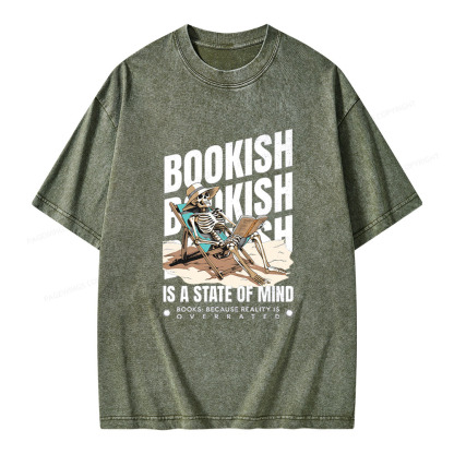Pagewings Bookish Is A State Of Mind Unisex Washed T-shirt