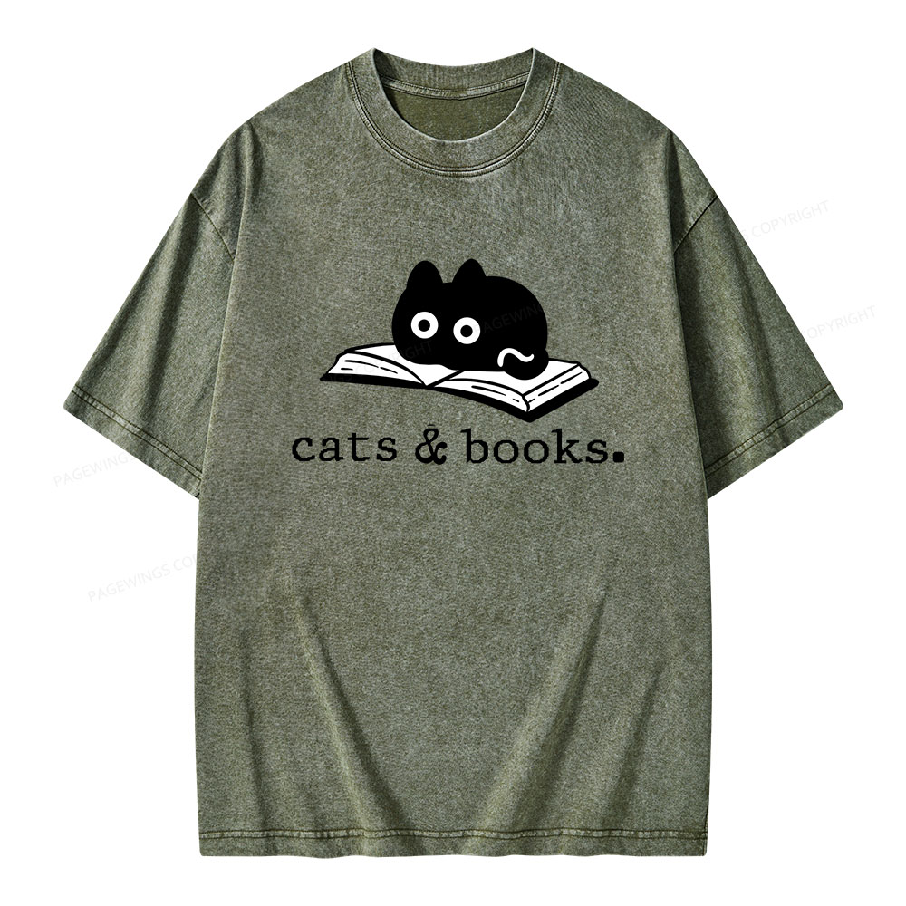 Pagewings Cats and Books Unisex Washed T-shirt