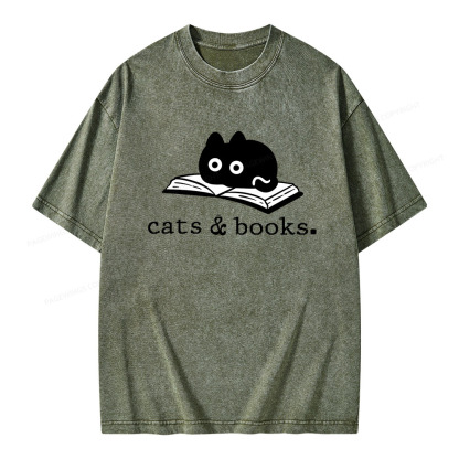 Pagewings Cats and Books Unisex Washed T-shirt