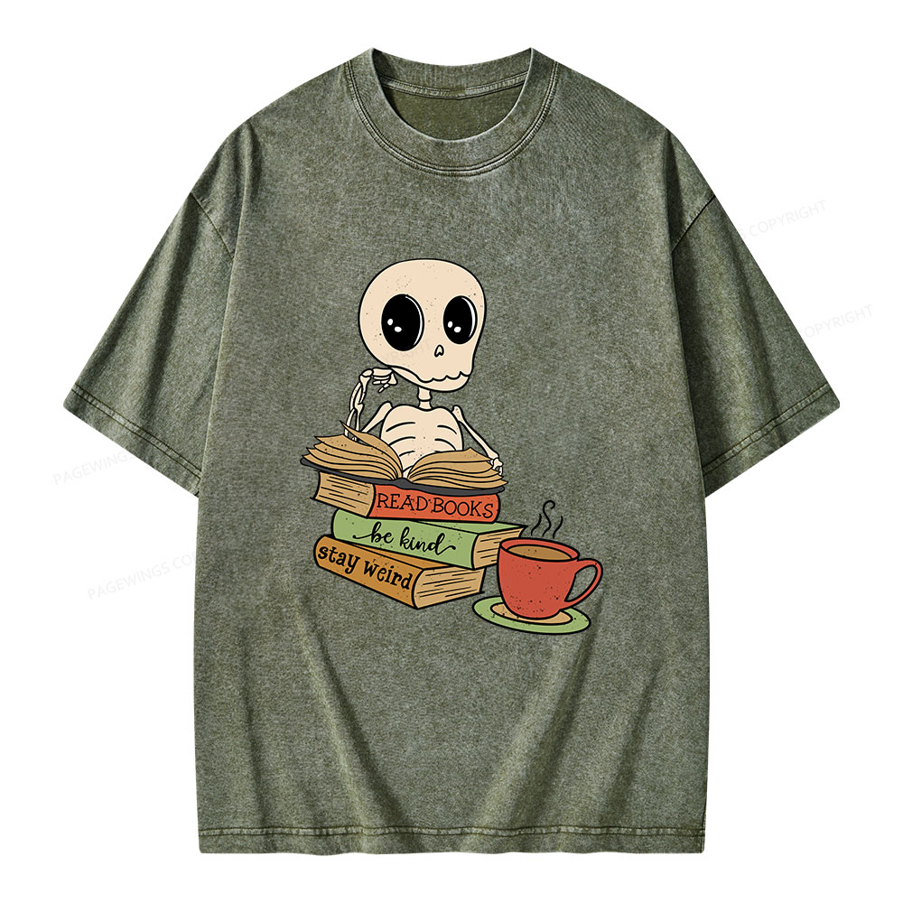 Pagewings Read Books Be Kind Stay Weird Unisex Washed T-shirt