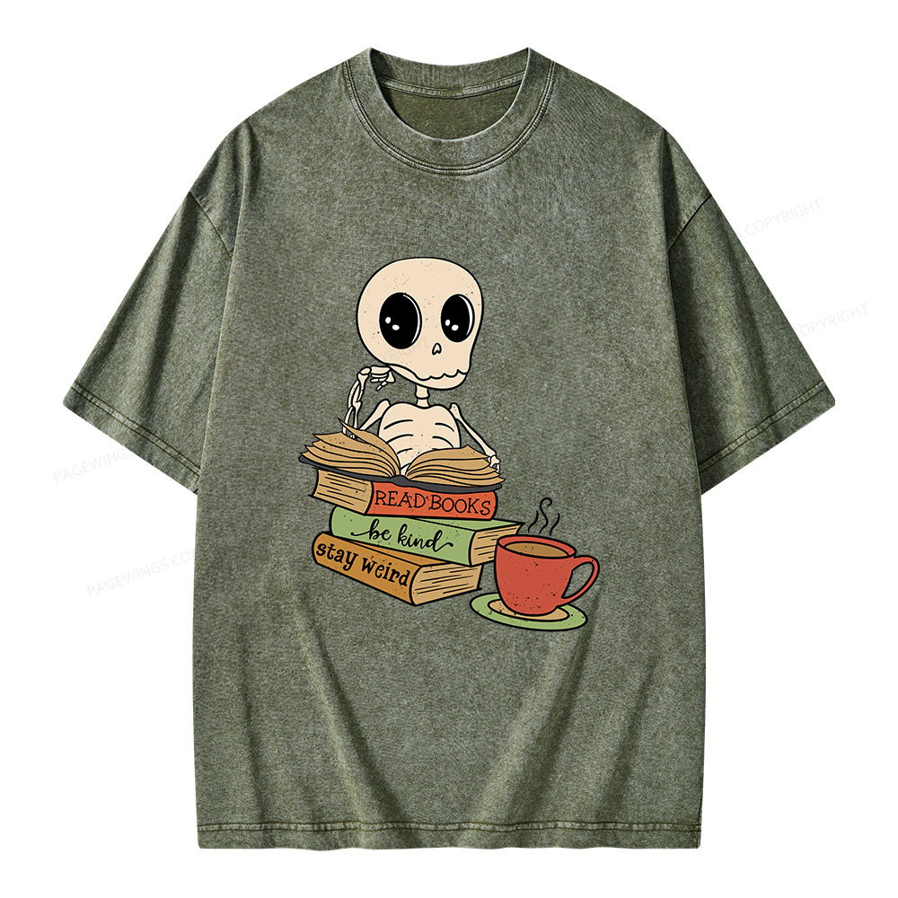 Pagewings Read Books Be Kind Stay Weird Unisex Washed T-shirt