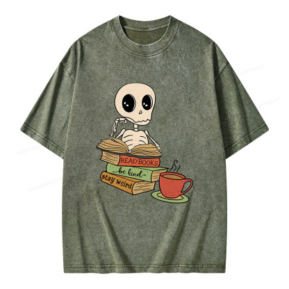 Pagewings Read Books Be Kind Stay Weird Unisex Washed T-shirt