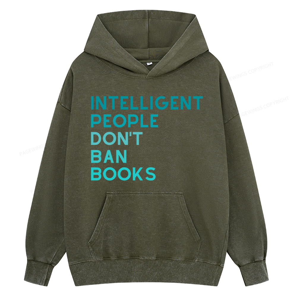 Pagewing Intelligent People Don't Ban Books Unisex Washed Hoodie