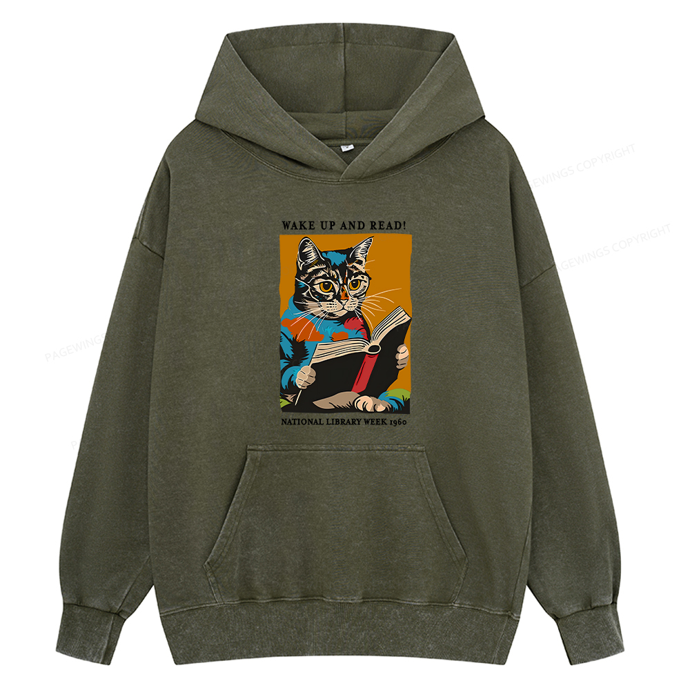 Pagewing Cat Reading Poster Unisex Washed Hoodie