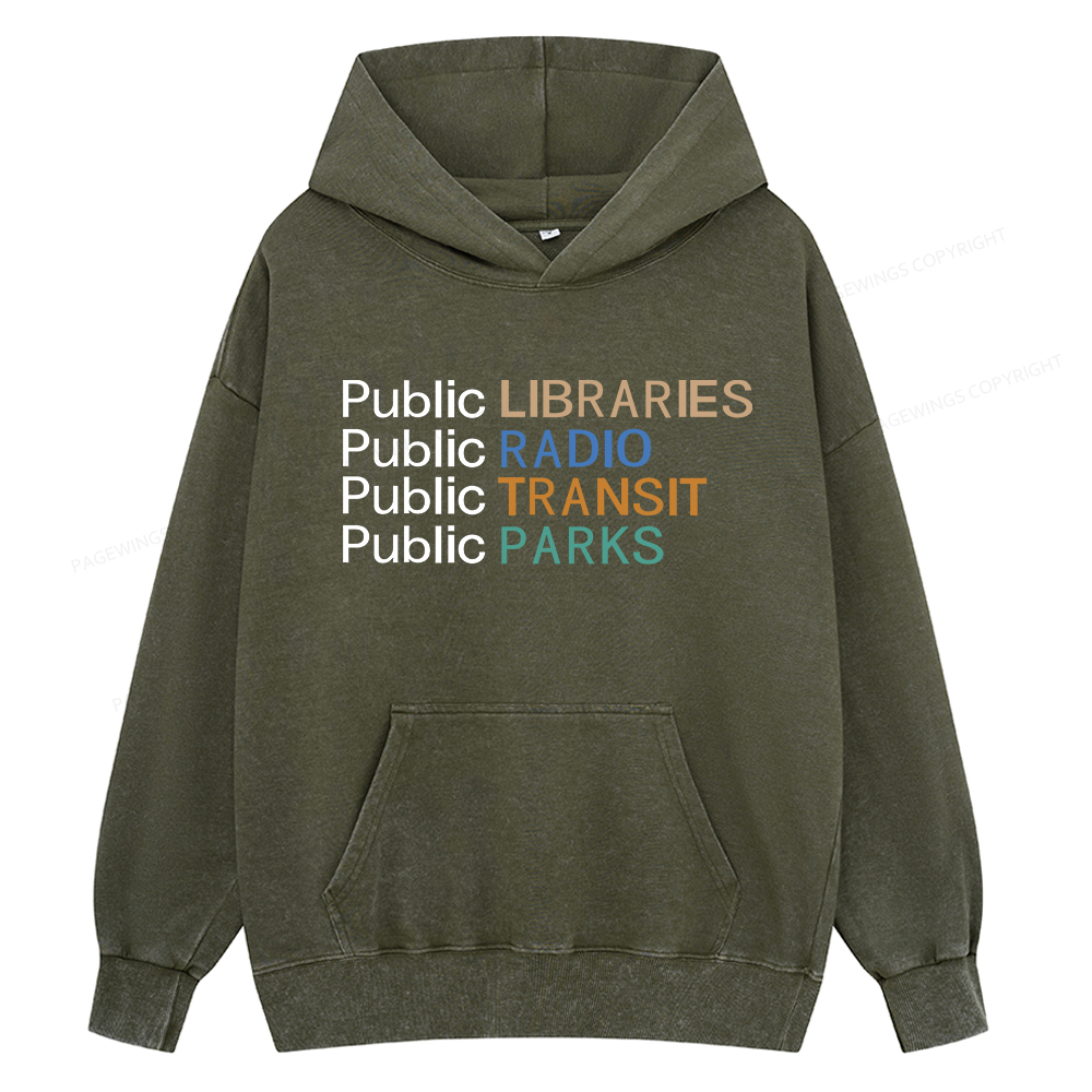 Pagewing Public Libraries Radio Transit Parks Unisex Washed Hoodie