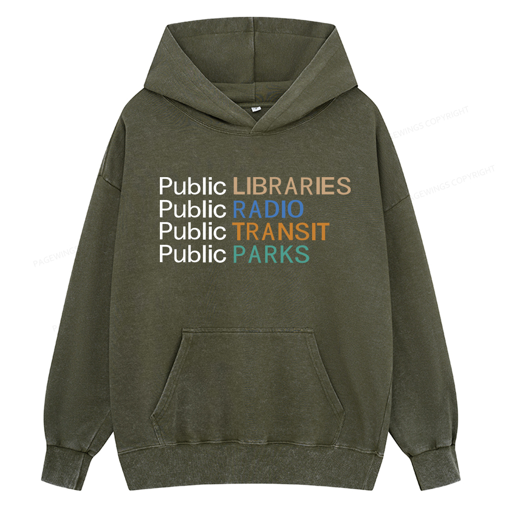 Pagewing Public Libraries Radio Transit Parks Unisex Washed Hoodie