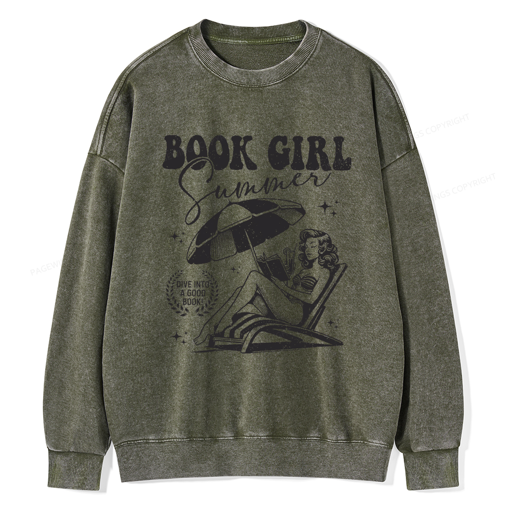 Pagewings Book Girl Summer Unisex Washed Sweatshirt