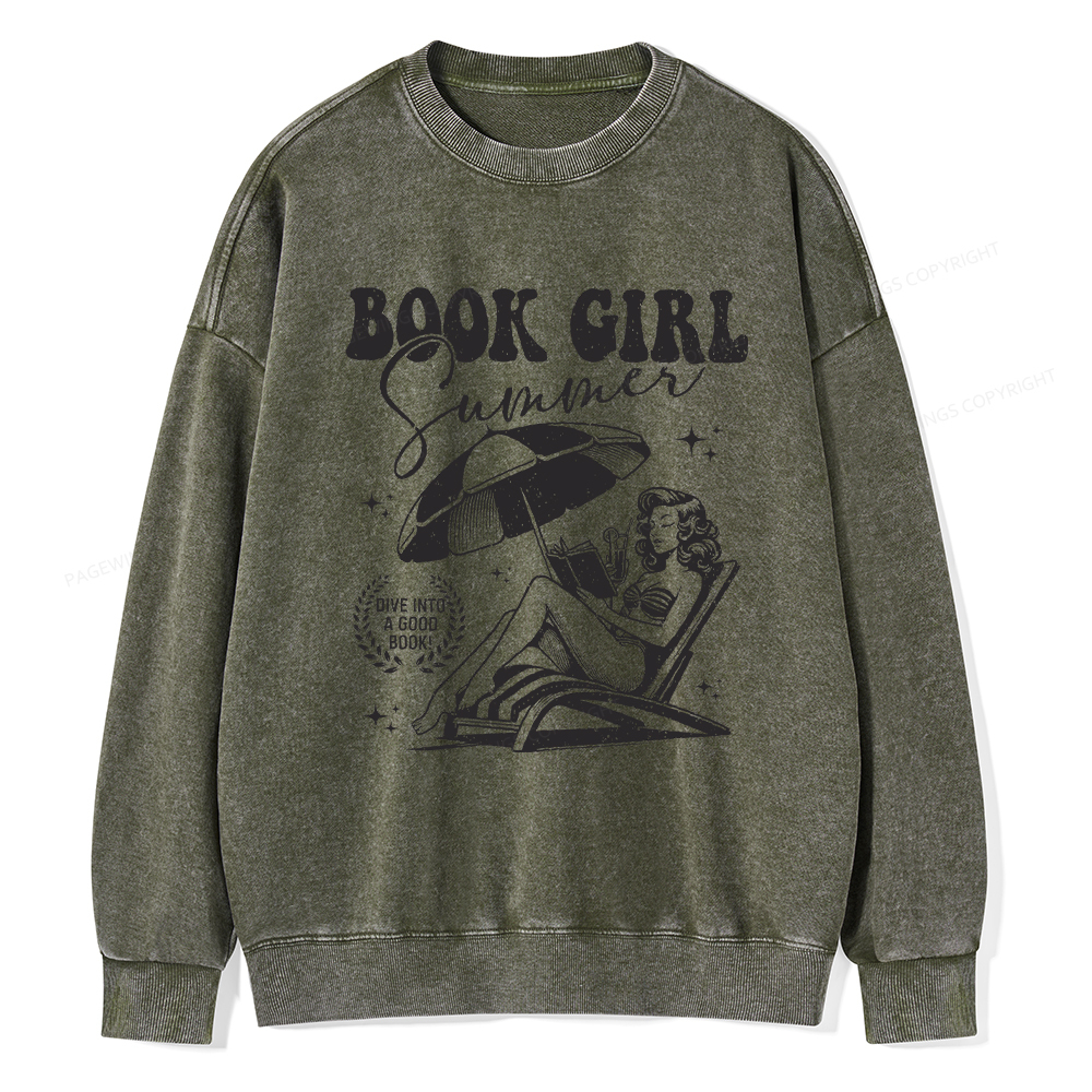 Pagewings Book Girl Summer Unisex Washed Sweatshirt