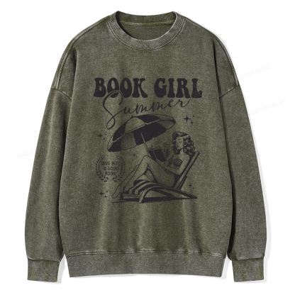 Pagewings Book Girl Summer Unisex Washed Sweatshirt