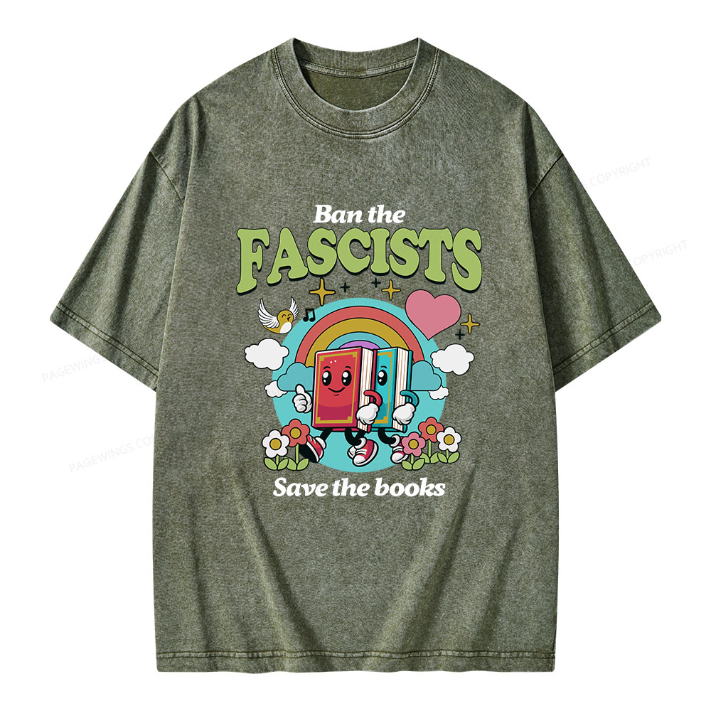 Pagewings Ban the Fascists Save the Books Unisex Washed T-shirt
