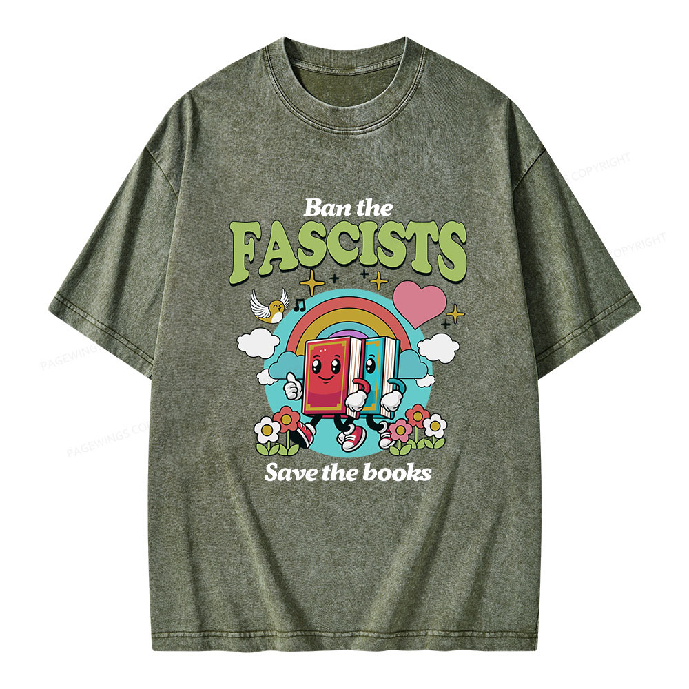 Pagewings Ban the Fascists Save the Books Unisex Washed T-shirt