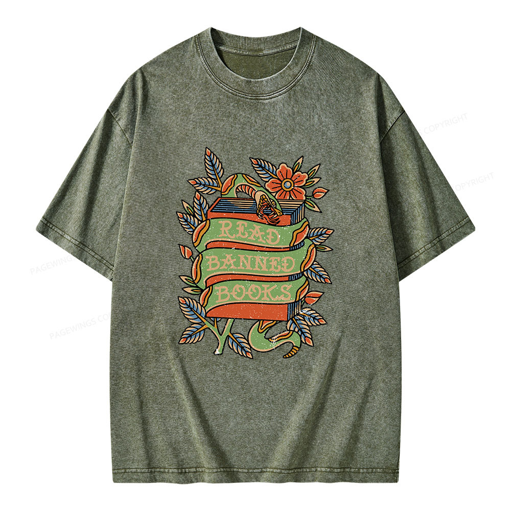 Pagewings Read Banned Books Unisex Washed T-shirt