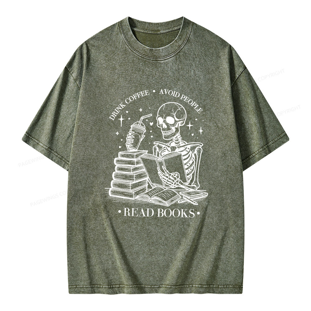 Pagewings Drink Coffee Avoid People Read Books Unisex Washed T-shirt