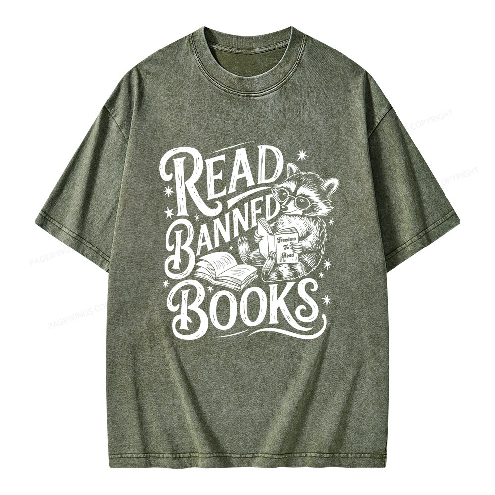 Pagewings Read Banned Books Unisex Washed T-shirt