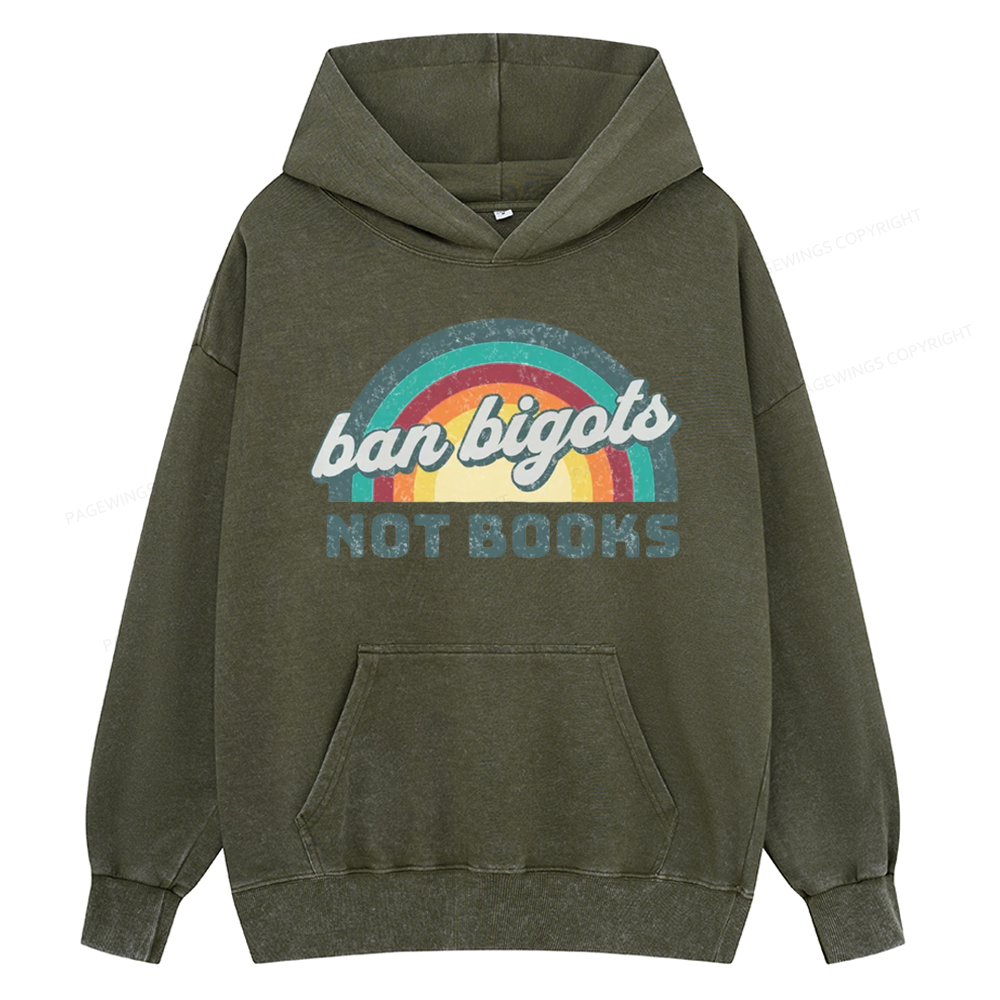 Pagewing Ban Bigots Not Books Unisex Washed Hoodie