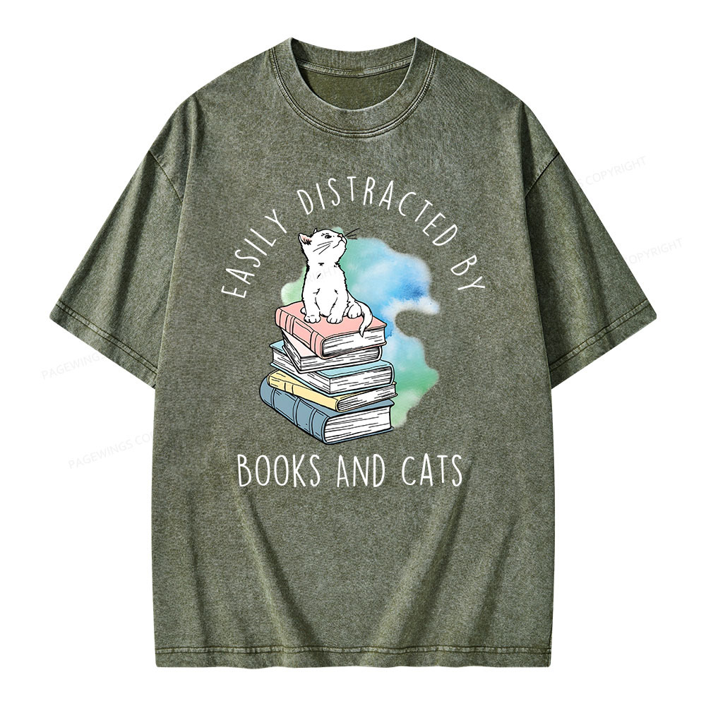 Pagewings Cute Cat On Top Book Stock Unisex Washed T-shirt