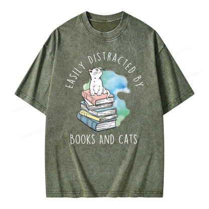 Pagewings Cute Cat On Top Book Stock Unisex Washed T-shirt