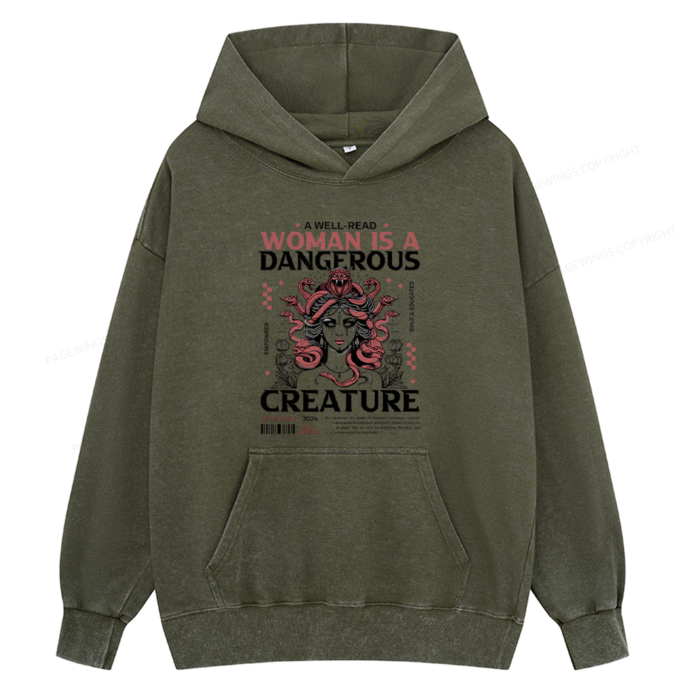 Pagewing A Well-Read Woman is A Dangerous Creature Unisex Washed Hoodie
