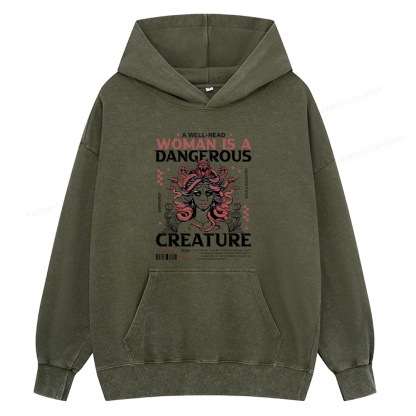 Pagewing A Well-Read Woman is A Dangerous Creature Unisex Washed Hoodie