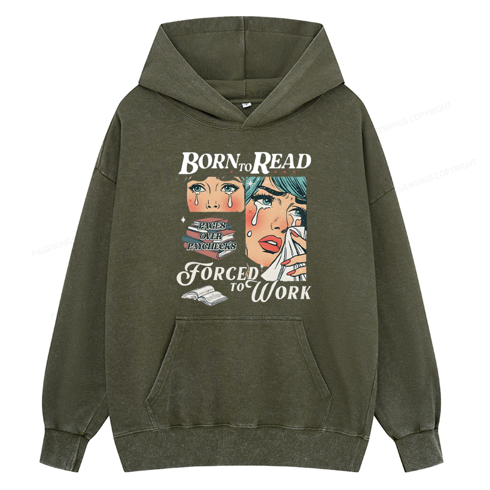 Pagewing Born To Read Bookish Unisex Washed Hoodie
