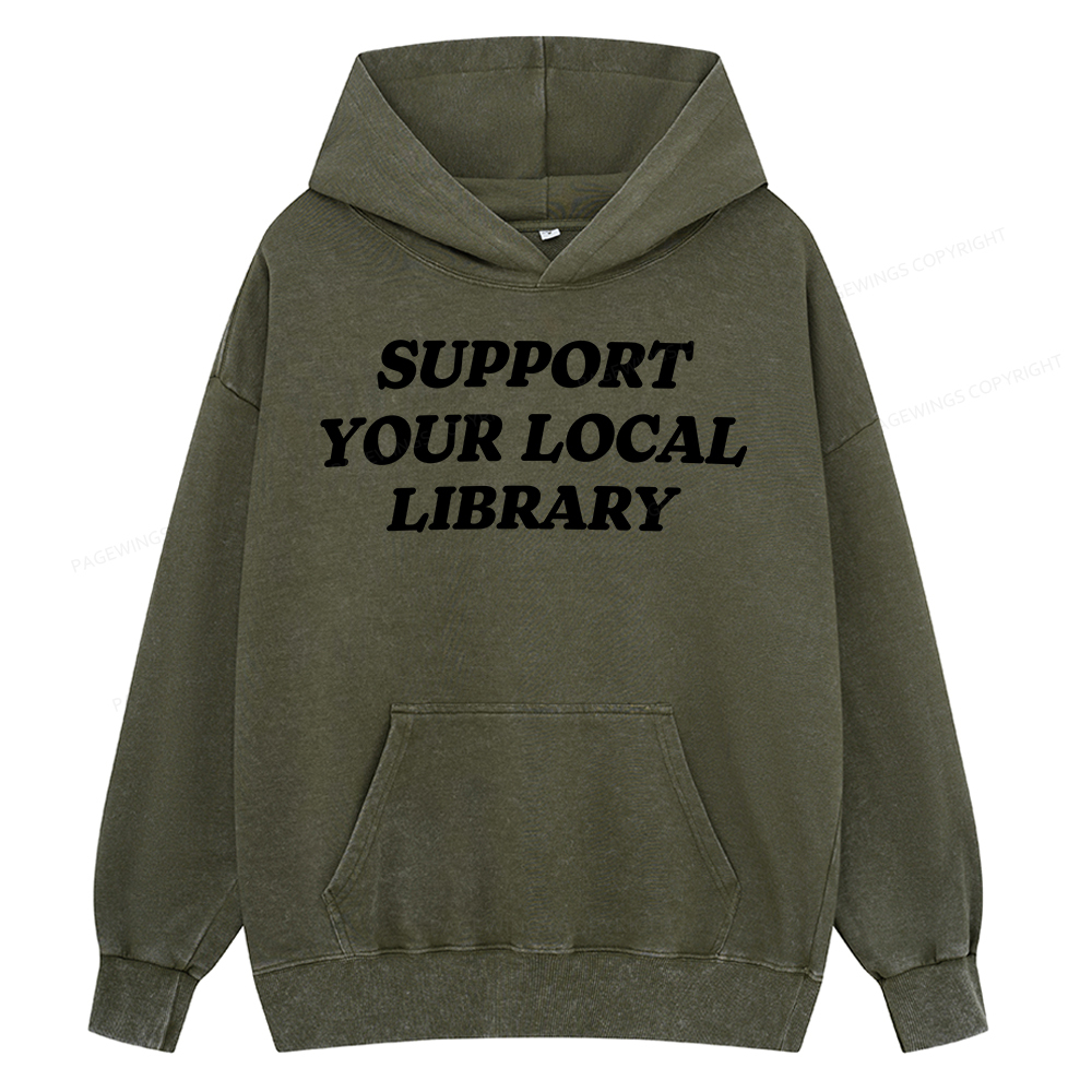 Pagewing Support Your Local Library Unisex Washed Hoodie