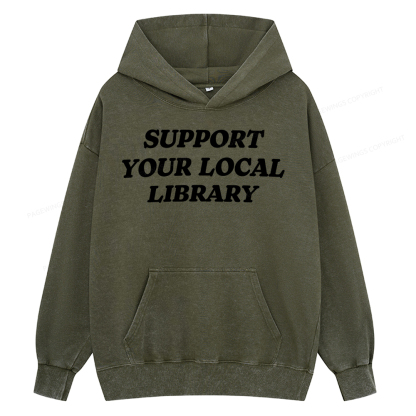 Pagewing Support Your Local Library Unisex Washed Hoodie