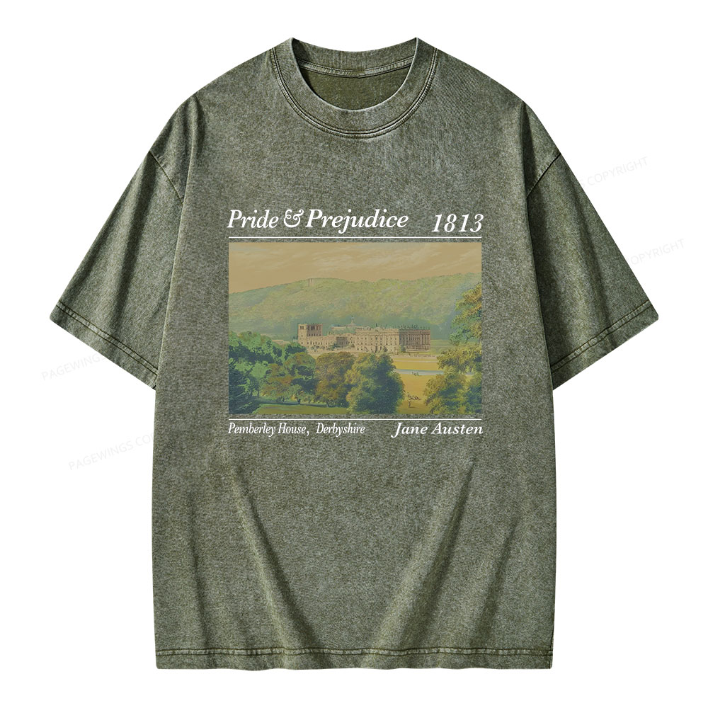 Pagewings Pride and Prejudice Pemberley House  Unisex Washed T-shirt