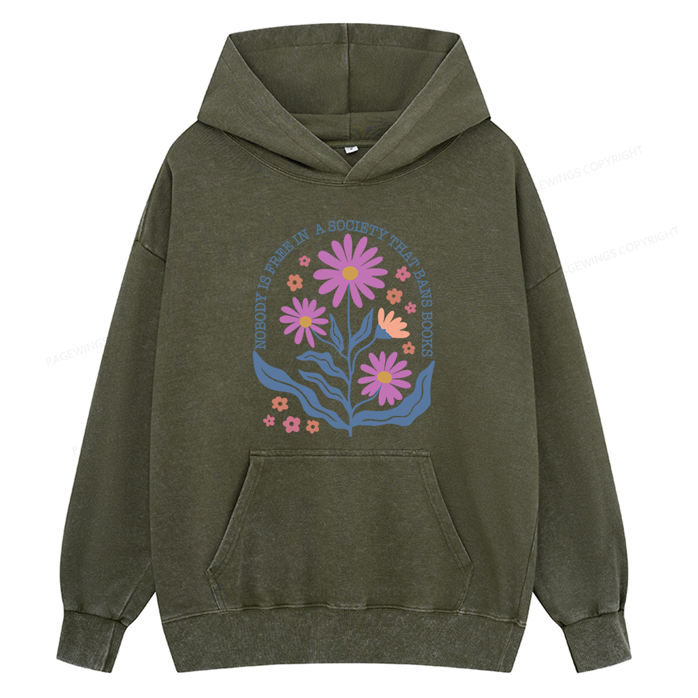Pagewing Read Banned Books Shirt Social Justice Gift Unisex Washed Hoodie