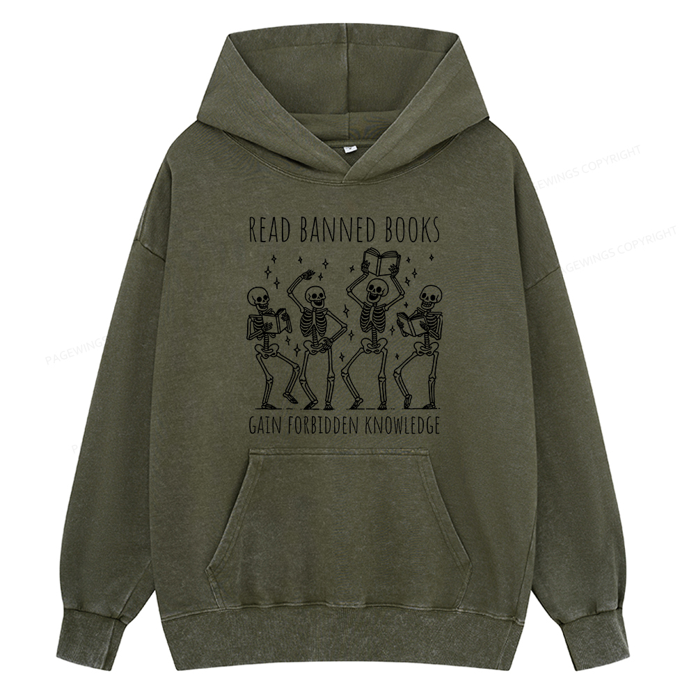 Pagewing Reading Books Tee Book Lover Gift Unisex Washed Hoodie