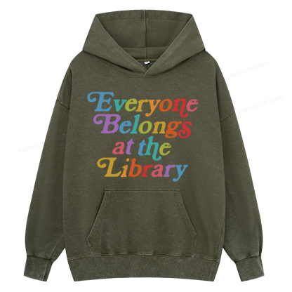 Pagewing Everyone belongs at the library Unisex Washed Hoodie