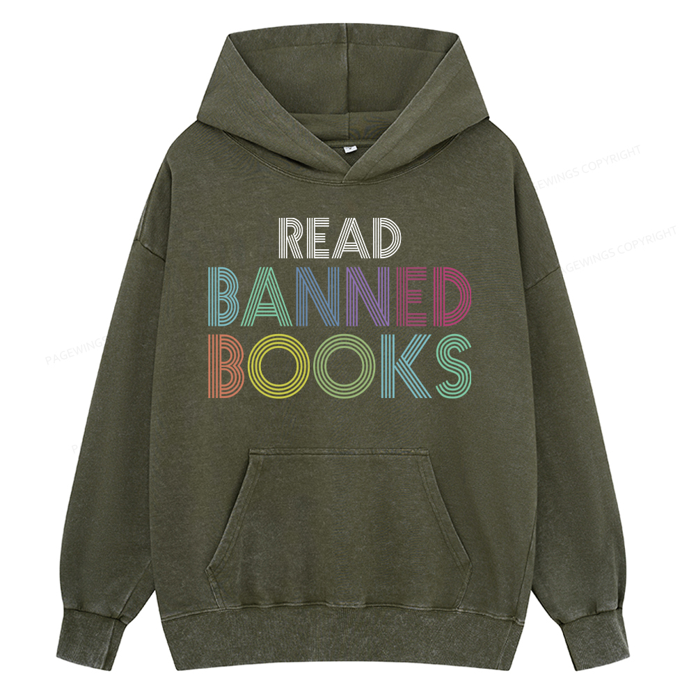 Pagewing Read Banned Books Shirt, Social Justice Gift Unisex Washed Hoodie