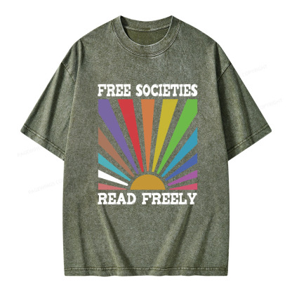 Pagewings Free Societies Read Freely Unisex Washed T-shirt