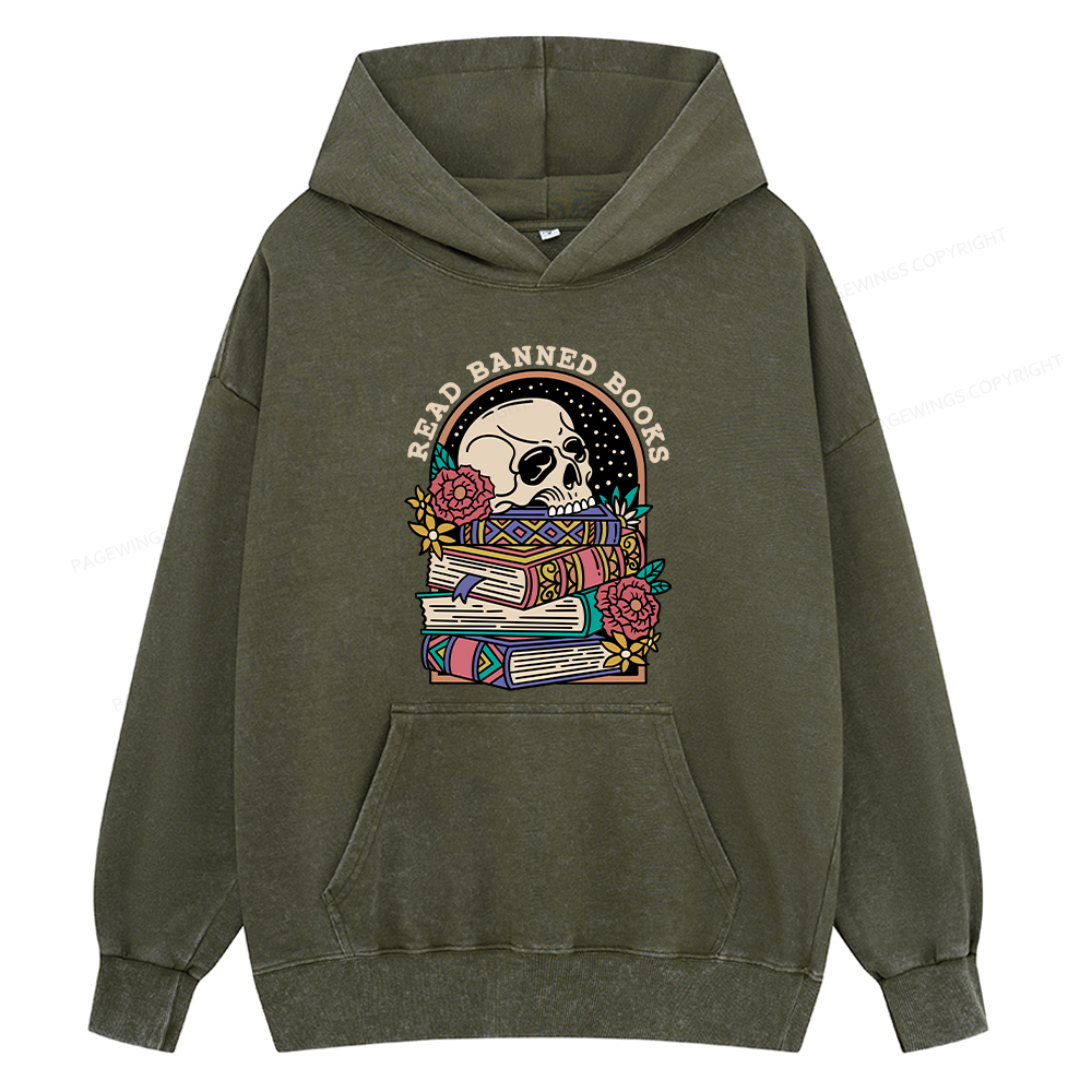 Pagewing Read Banned Book Floral Unisex Washed Hoodie
