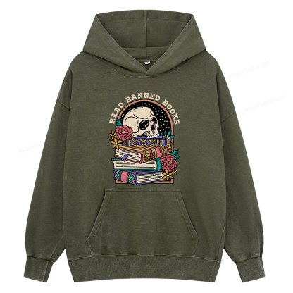 Pagewing Read Banned Book Floral Unisex Washed Hoodie
