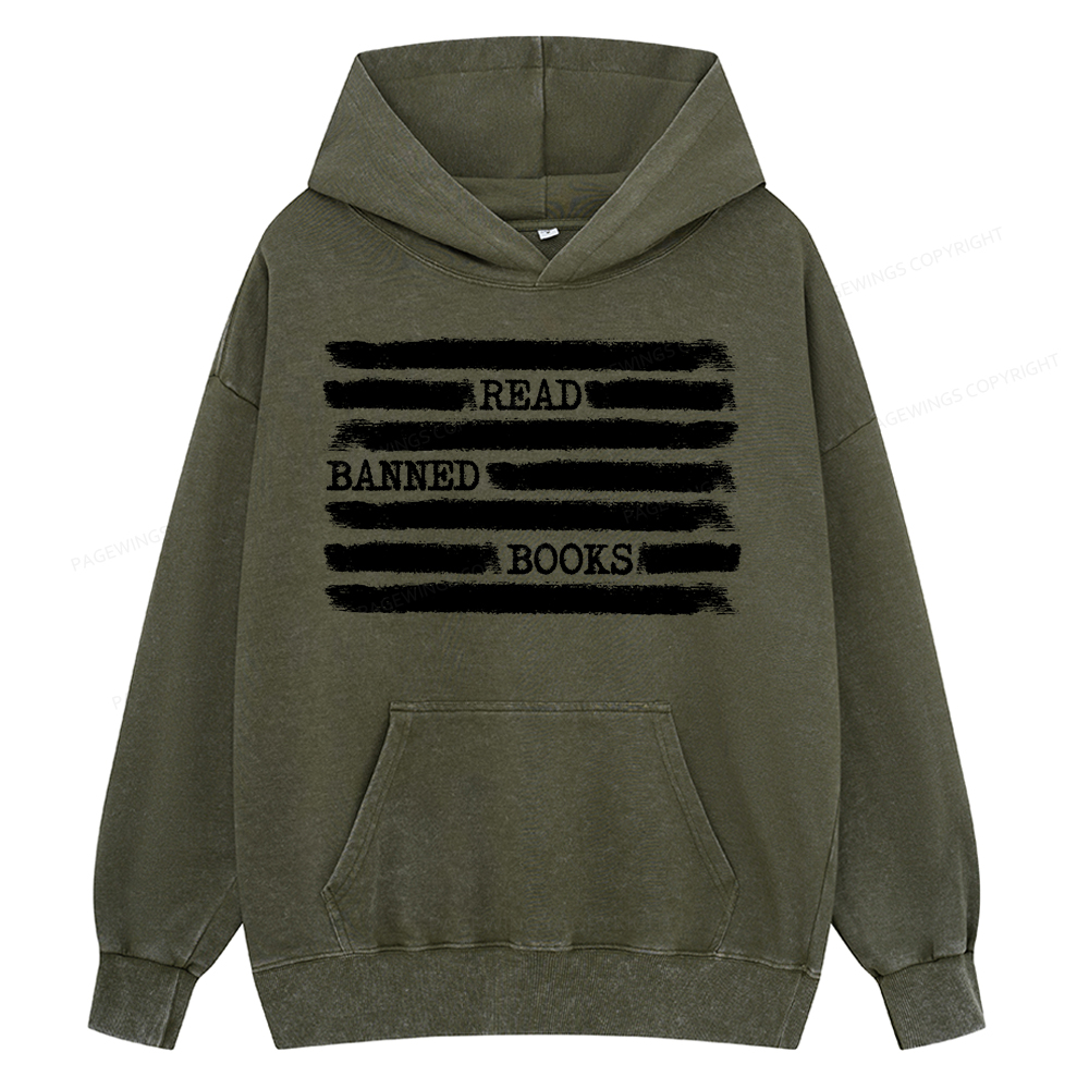 Pagewing Read Banned Books Bookworm Librarian Unisex Washed Hoodie