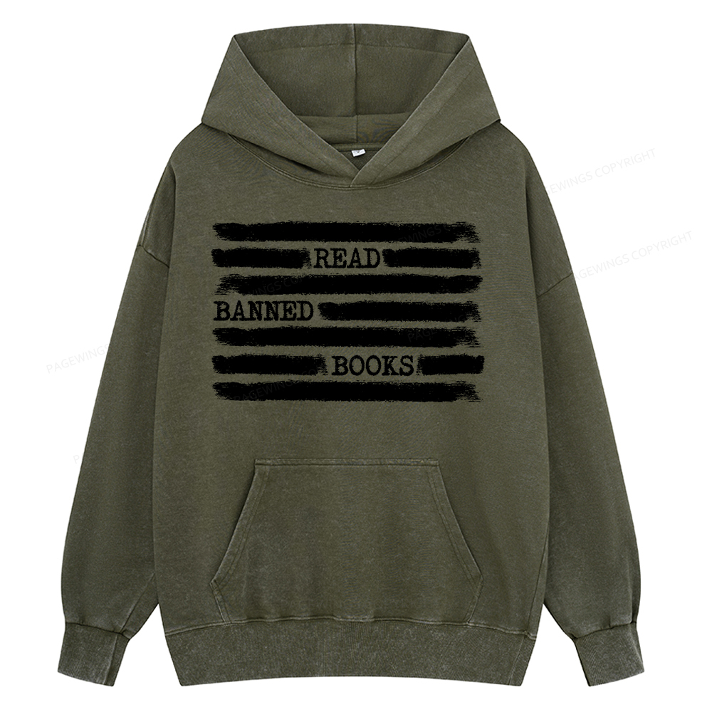 Pagewing Read Banned Books Bookworm Librarian Unisex Washed Hoodie
