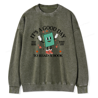 Pagewings Its A Good Day To Read A Book Unisex Washed Sweatshirt
