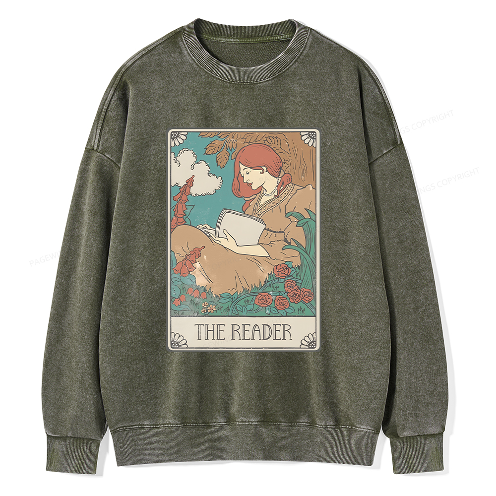 Pagewings Bookish Tarot Card Comfort Colors Unisex Washed Sweatshirt