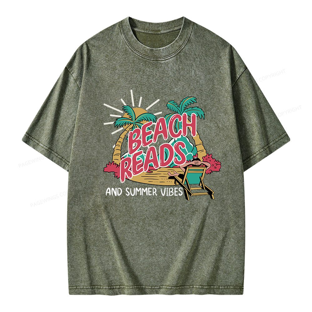 Pagewings Beach Reads And Summer Vibes Unisex Washed T-shirt