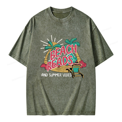 Pagewings Beach Reads And Summer Vibes Unisex Washed T-shirt