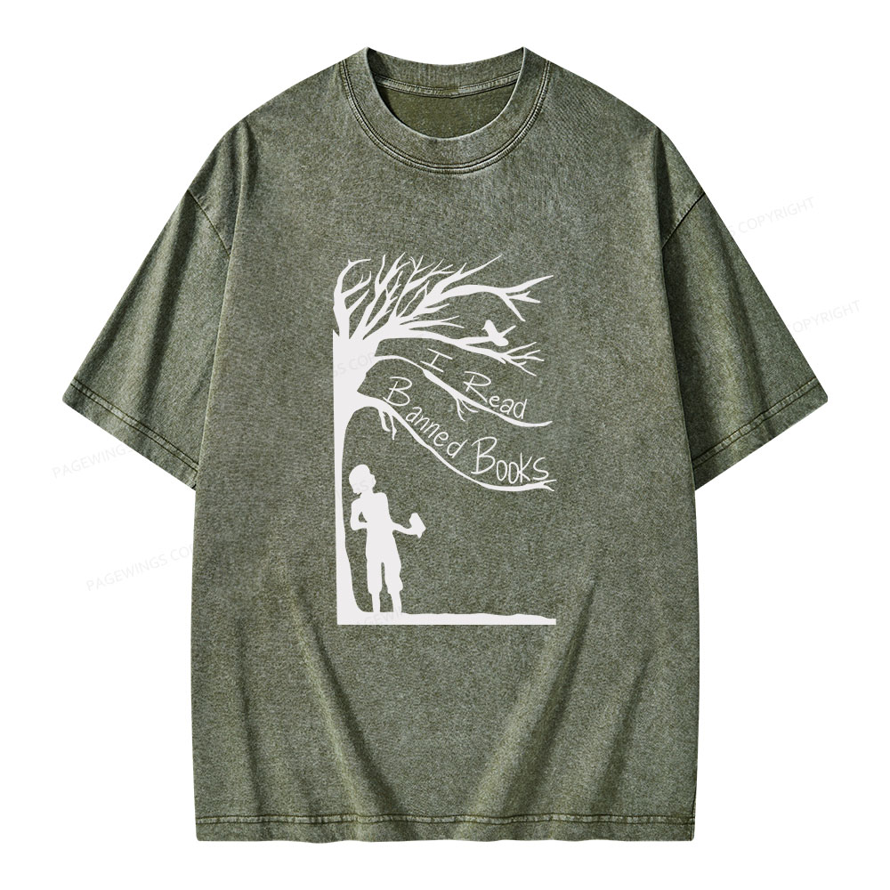 Pagewings I Read Banned Books Unisex Washed T-shirt