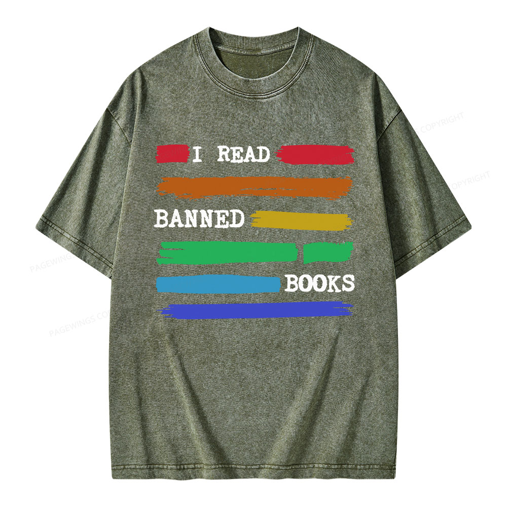 Pagewings I Read Banned Books Unisex Washed T-shirt