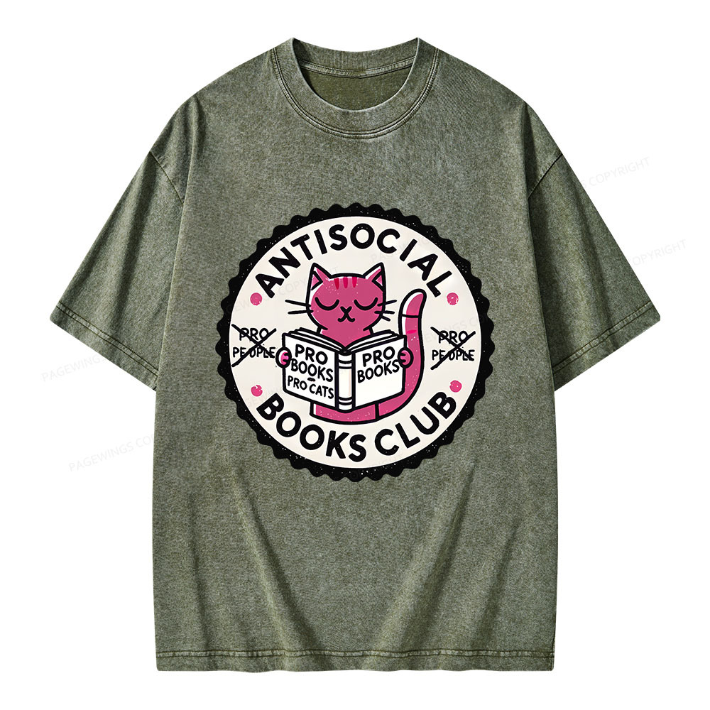 Pagewings Antisocial Books Club Unisex Washed T-shirt