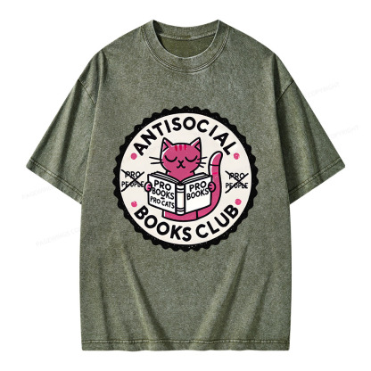 Pagewings Antisocial Books Club Unisex Washed T-shirt